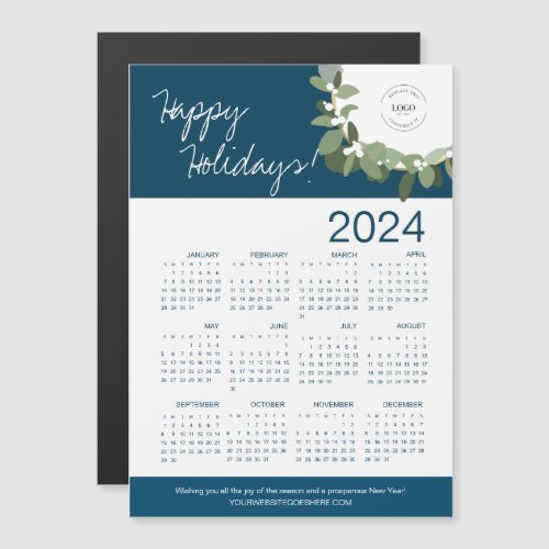 Blue Modern Wreath Your Logo here 2024 Calendar