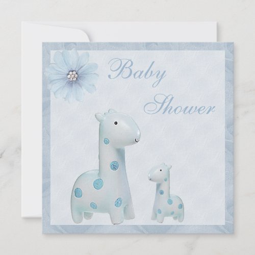 Blue Mom  Baby Giraffes Boy Baby Shower Invitation