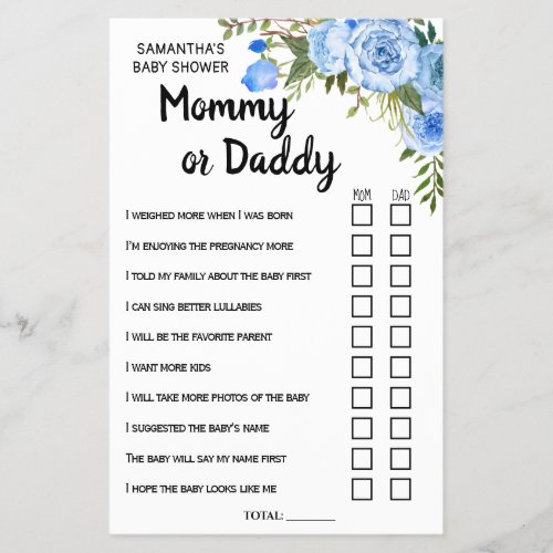 Blue Mom or Dad he she said bilingual game card Flyer