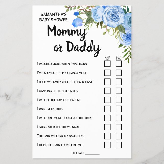 Blue Mom or Dad he she said bilingual game card Flyer (Front)
