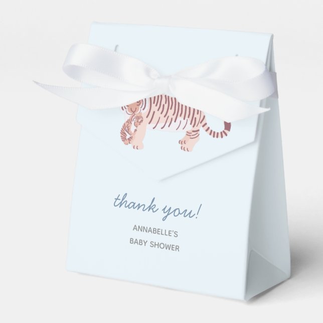 Blue Mom Tiger & Cub Baby Shower Gift Box (Front Side)