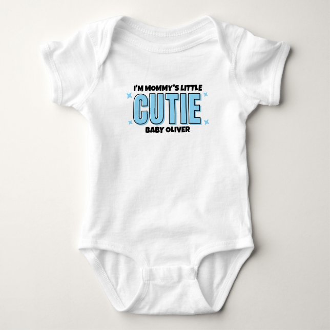 Blue Mommy Little Cutie Personalized  Baby Bodysuit (Front)