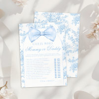 Blue Mommy or Daddy Bow Tie Toile Baby Shower Game