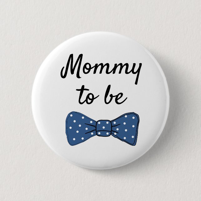 Blue Mommy to be Bow Tie Baby Shower Button (Front)