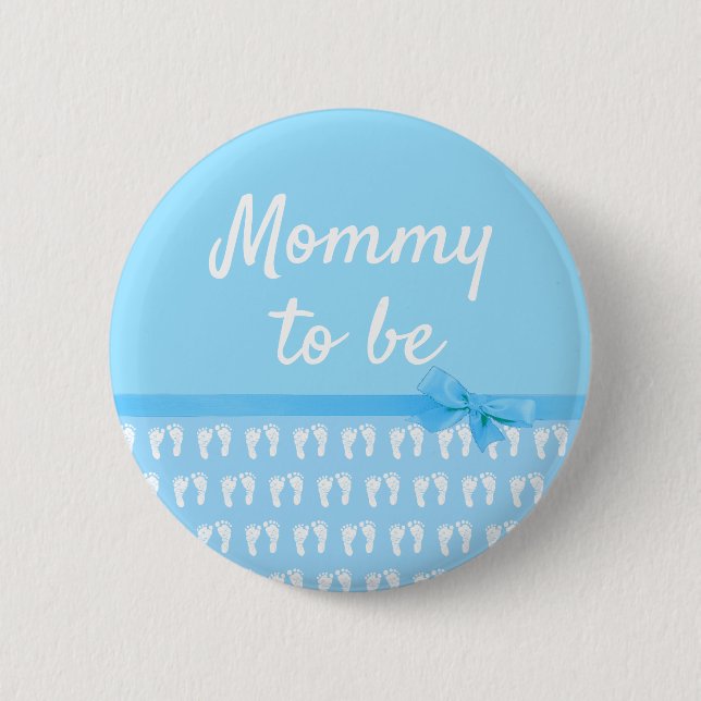 Blue Mommy to be Footprints Boy Baby Shower Button (Front)