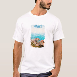 Blue Monaco Ocean View Painting  T-Shirt