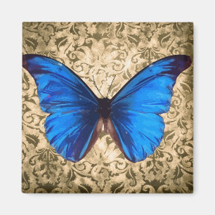 Blue Monarch butterfly damask vintage art Magnet