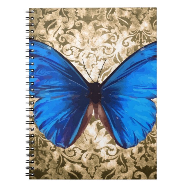 Blue Monarch butterfly damask Vintage art Notebook (Front)