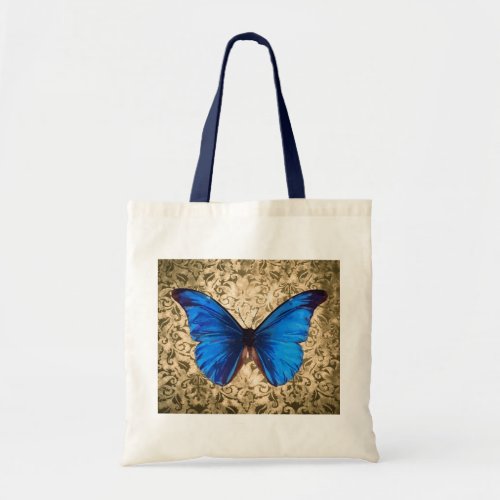 Blue Monarch butterfly damask Vintage art Tote Bag