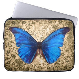 Blue Monarch butterfly vintage damask art Laptop Sleeve