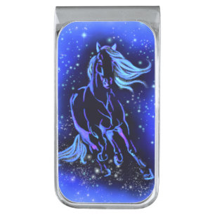 Blue Money Clip Horse Running At Starry Night 