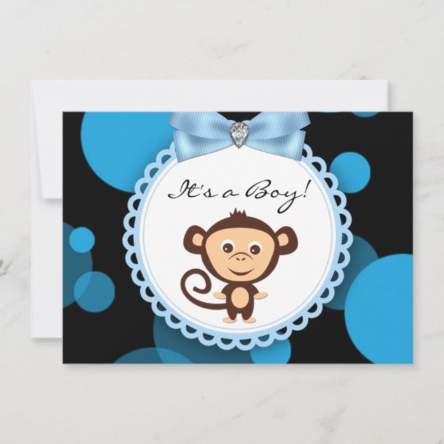 Blue Monkey Baby Shower Invitation (Front)