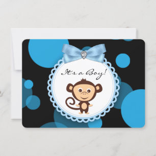 Blue Monkey Baby Shower Invitation
