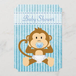 Blue Monkey Baby Shower Its a Boy Invitations