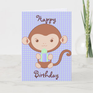 Blue Monkey Birthday Card