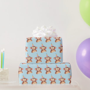 Blue Monkey Birthday Party Gift Wrapping Paper