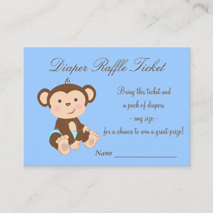 Blue Monkey Diaper Raffle Tickets Enclosure Card | Zazzle