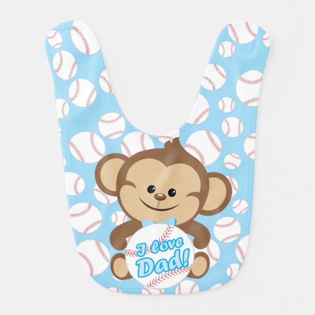 Blue Monkey I Love Dad Baseball Bib (Front)