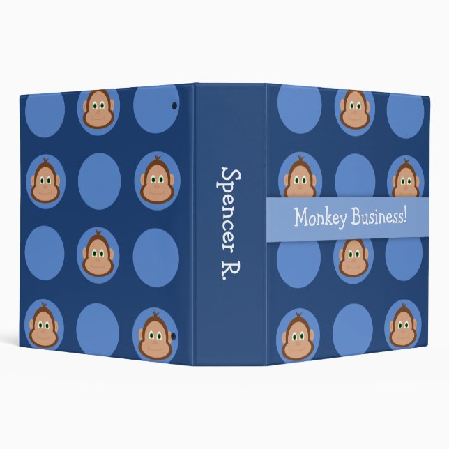 Blue Monkey Pattern Back to School 3 Ring Binder (Background)