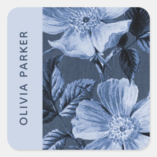 Blue Monochromatic Blooms Floral Envelope Seal (Front)