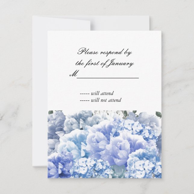 Blue Monochromatic Bouquet of Florals Reply Card (Front)