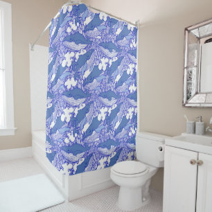 Blue Monochromatic Humpback Whale Shower Curtain