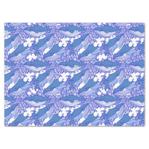 Blue Monochromatic Humpback Whale Tissue Paper