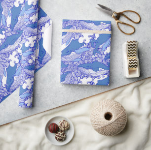 Blue Monochromatic Humpback Whale Wrapping Paper