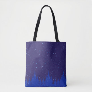 Blue Monochromatic Snowy Christmas Design Tote Bag