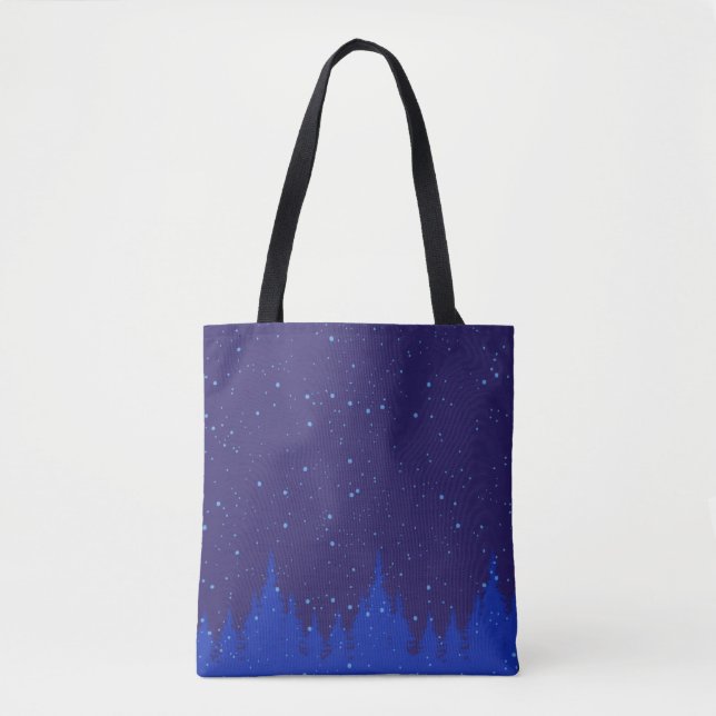 Blue Monochromatic Snowy Christmas Design Tote Bag (Front)