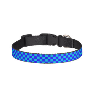 Blue Monochrome Checkerboard Pattern Pet Collar