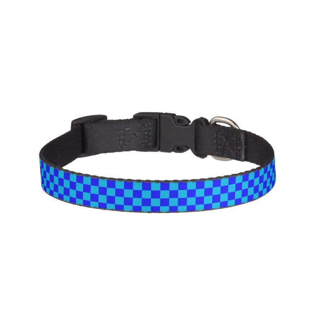 Blue Monochrome Checkerboard Pattern Pet Collar (Front)