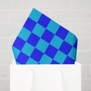 Blue Monochrome Checkerboard Pattern Tissue Paper