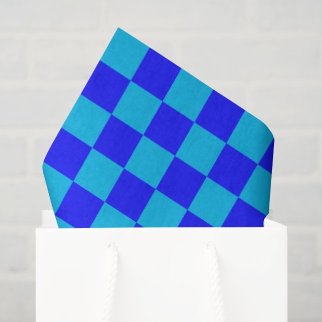 Blue Monochrome Checkerboard Pattern Tissue Paper (Gift Bag)