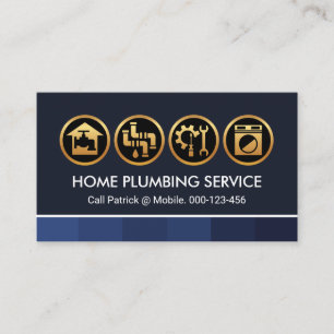 Blue Monochrome Stripe Layers Plumbing Business Card