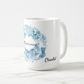 Blue Monochrome Wreath Bridesmaid Coffee Mug