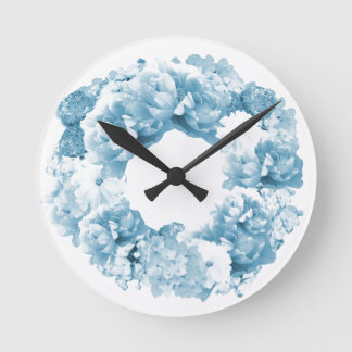Blue Monochrome Wreath Floral Clock