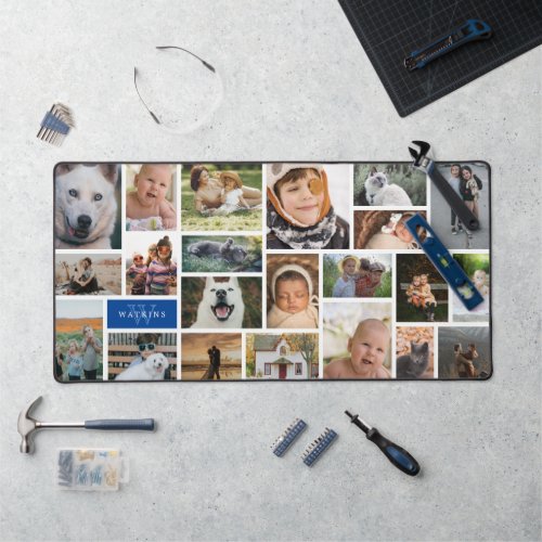 Blue Monogram 22 Photo Collage Desk Mat