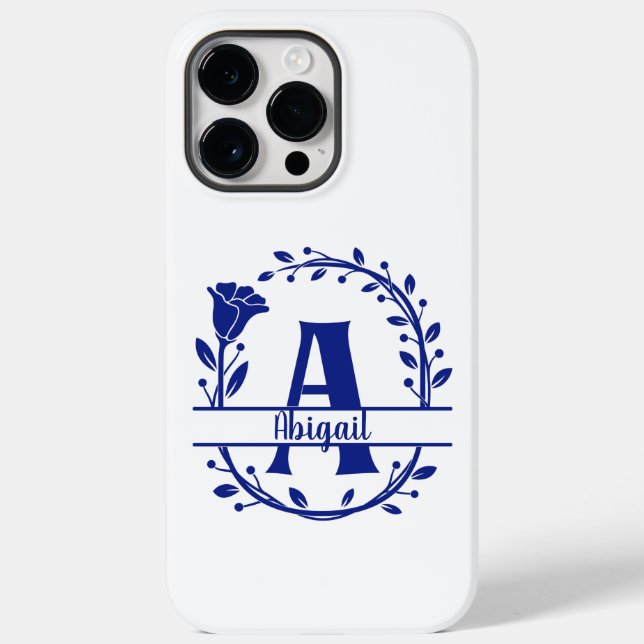Blue Monogram A, Initial A, Letter A, Floral  Case-Mate iPhone Case (Back)