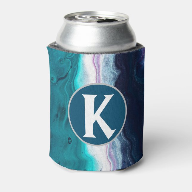 Blue  Monogram Abstract Can Cooler (Can Back)
