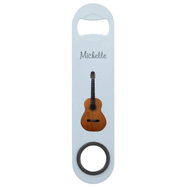 Blue Monogram Acoustic Guitar Music Bar Key (Front)