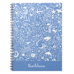 Blue Monogram Add Your Name Ocean Pattern Notebook