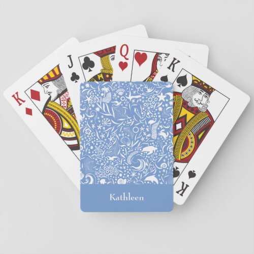 Blue Monogram Add Your Name Ocean Pattern Poker Cards