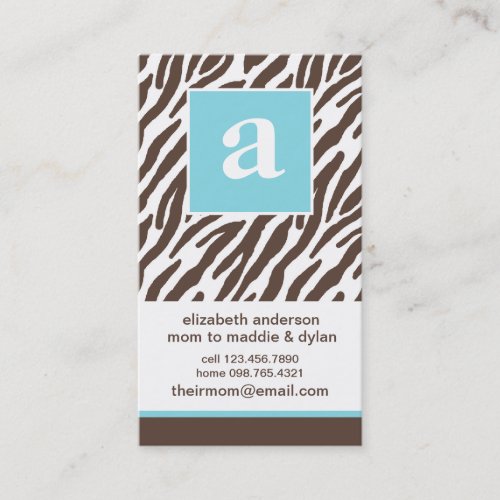 Monogram and Zebra Mommy Calling Cards Business Card Templates
