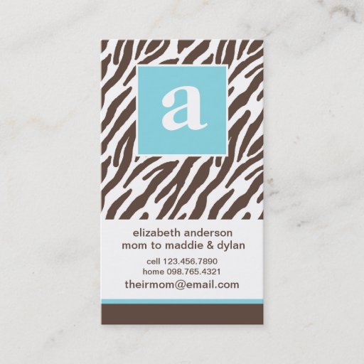 Customizable Monogram and Zebra Mommy Calling Cards Business Card Templates