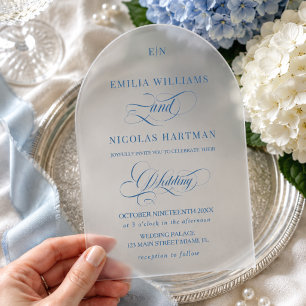 Blue Monogram Arch Shaped Wedding Acrylic Invitations