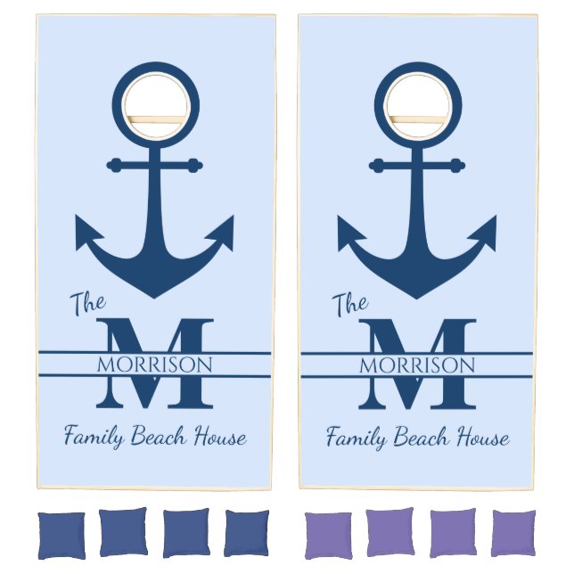 Blue Monogram Beach House Anchor Family Cornhole Set (Set)
