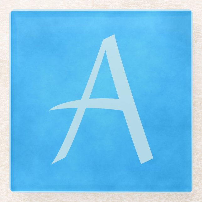 Blue Monogram Beauty Glass Coaster (Front)