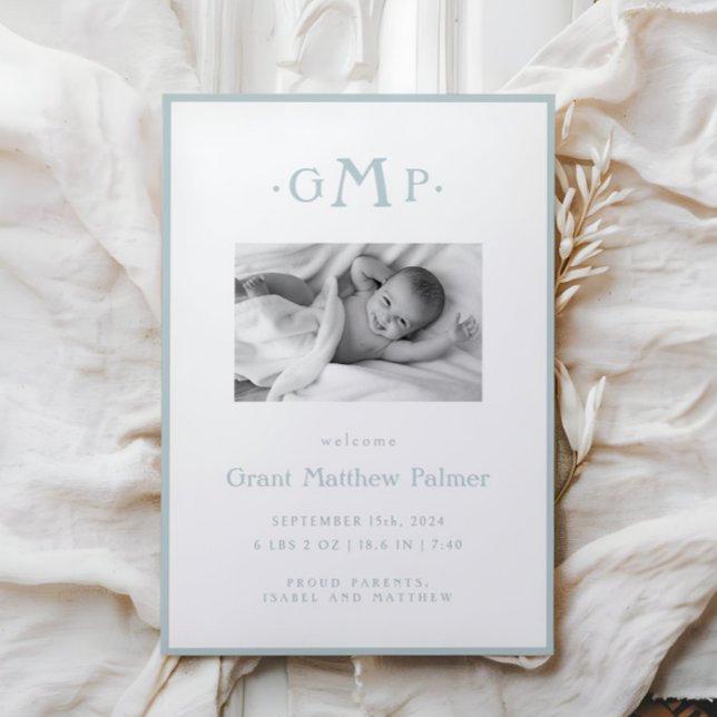 Blue Monogram Boy Baby Announcement  (Creator Uploaded)