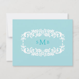 Blue Monogram Bridal Shower Recipe Card
